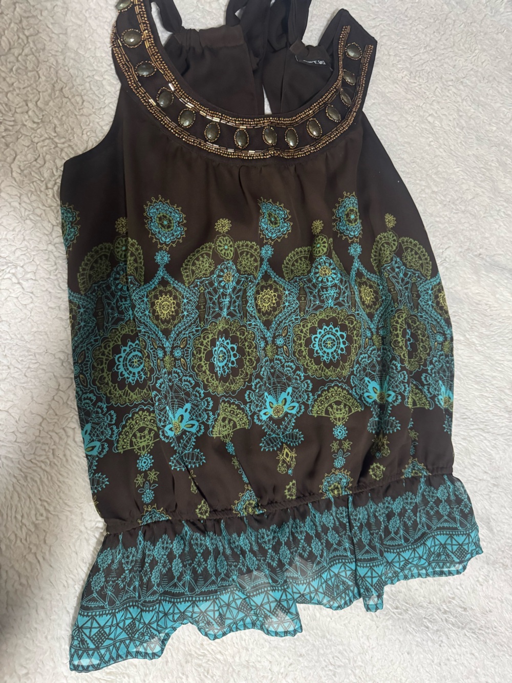 Apt. 9 Black shirt y2k 2000’s whimsy  with Teal and Olive Medallion Print